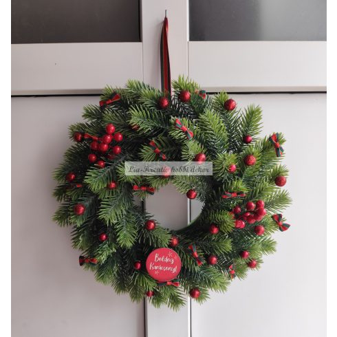 Karácsonyi ajtódísz 3D levelű műfenyő